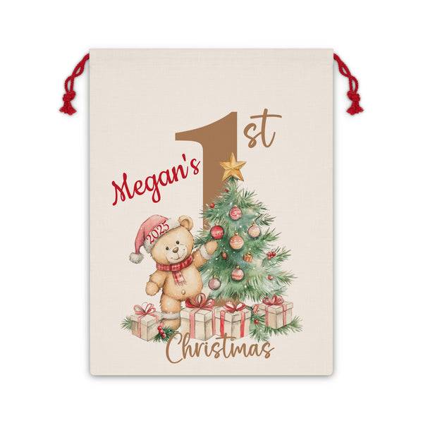 Baby's 1st Christmas Presents Sack Personalized Xmas Gift, Large Bags Kids Custom Xmas Tote Baby's First Christmas Sack Multiples Gift Sacks