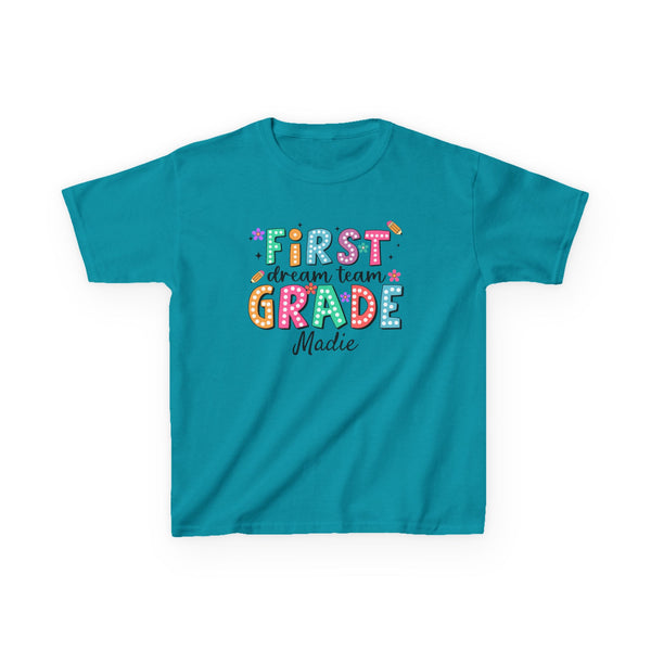 Preppy 1st Grade Girl Shirt, Personalized Back to School Tee, Custom Name First Day Outfit Cute School Shirt Girls 1st Grade Dream Team Tee