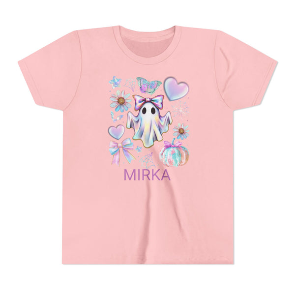 Girls Halloween Shirt, Cute Pumpkin Ghost Coquette Girls Shirt, Cute Iridescent Ghost Shirt Retro Halloween Tee Ghost Bow T-Shirt Girl Gifts