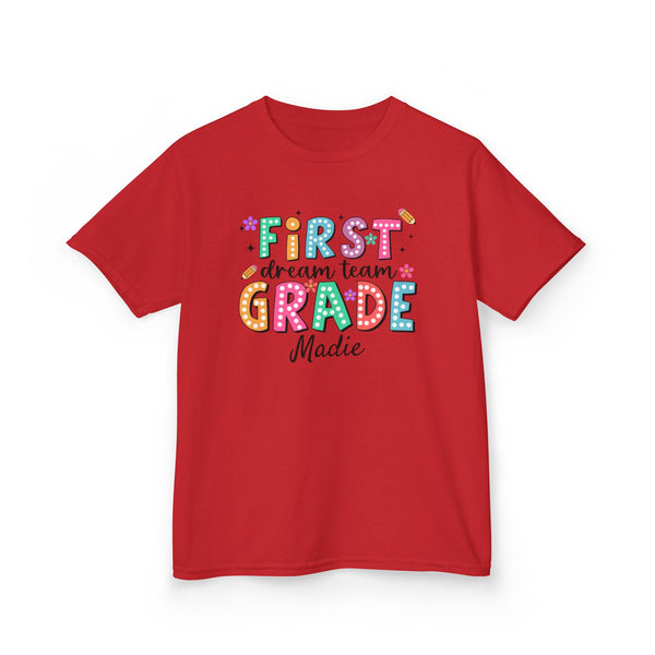 Preppy 1st Grade Girl Shirt, Personalized Back to School Tee, Custom Name First Day Outfit Cute School Shirt Girls 1st Grade Dream Team Tee