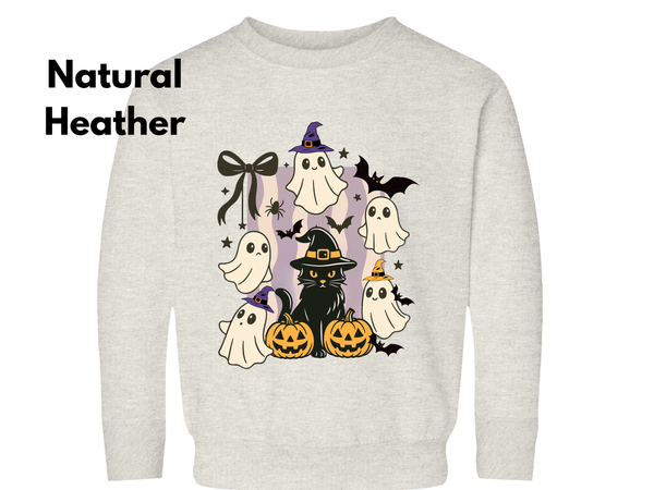 Halloween Ghost Cat Sweatshirt, Halloween Black Cat Winter Shirt Toddler Ghost Spooky Season Outfit Halloween Cute Sweater Halloween Gifts