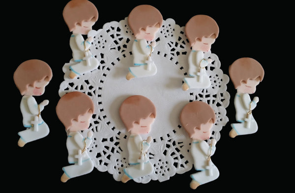 Baptism Cupcake Topper, Communion Child with Rosary, Baptism Cake Topper 12pcs