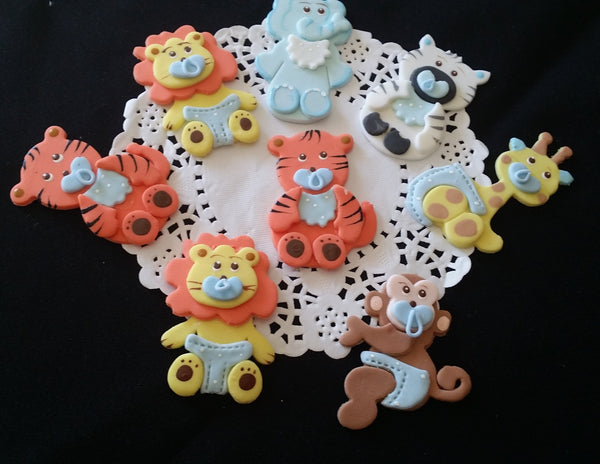 Baby Animals Figurines for Jungle and Safari Decorations with pink or blue details 12 pcs - C T B