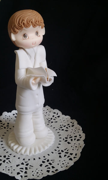 First Communion Girl or Boy Cake Topper, Girl W White Dress Rosary Purse Boy W Bibble - C T B