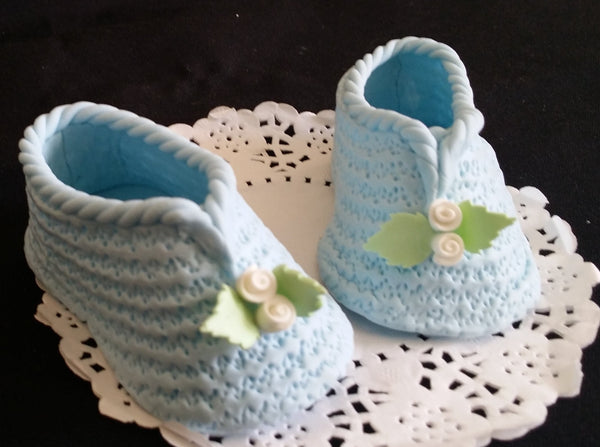 Baby Booties Cake Topper Baby Shower or Baptism Cake Decoration in Blue White Pink 2pcs