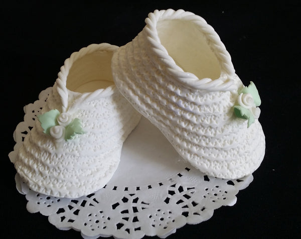 Baby Booties Cake Topper Baby Shower or Baptism Cake Decoration in Blue White Pink 2pcs