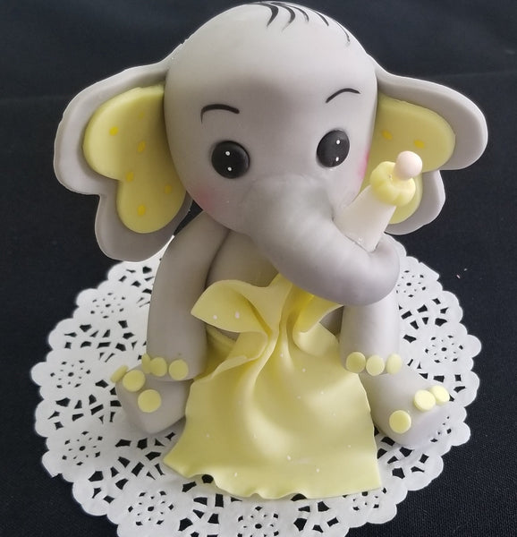 Elephant Cake Topper Elephant Cake Decoration Baby Elephant in Gray with Pink , Lavender, Yellow or Blue Details