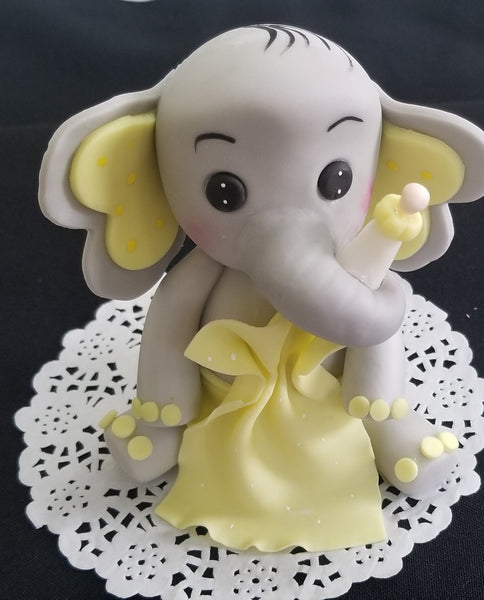 Elephant Cake Topper Elephant Cake Decoration Baby Elephant in Gray with Pink , Lavender, Yellow or Blue Details