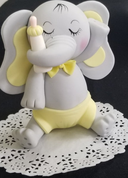 Baby Elephant Cake Topper in Gray with Pink, Yellow or Blue Decoration