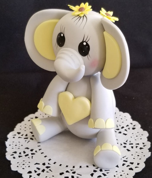 Elephant Cake Topper Baby Shower Elephant in Gray With Sunflower Crown