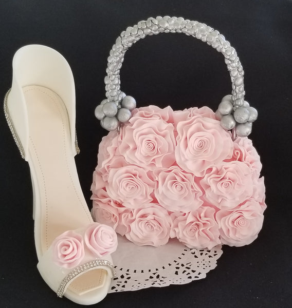 High Heels Cake Topper White Shoes Cake Decoration Fancy Shoe and Purse Cake Topper in White with Pink