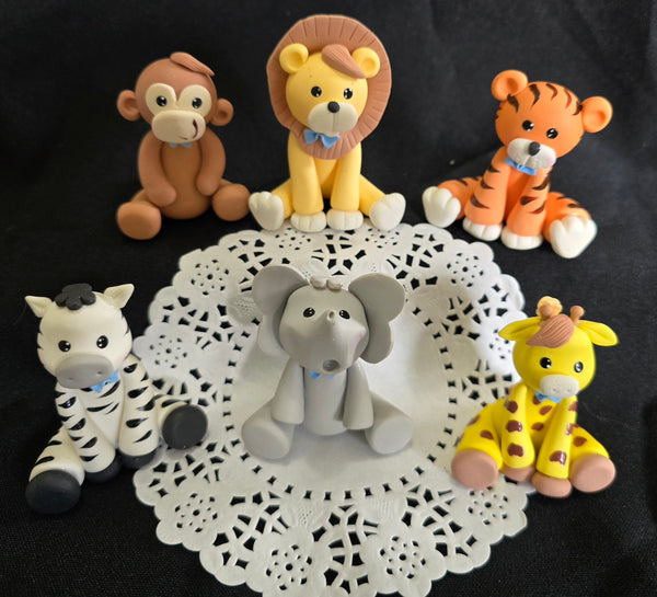 Jungle Cake Decoration Safari Animals and Palm Cake Toppers Elephant Monkey Giraffe Zebra Lion Tiger & Palm - C T B