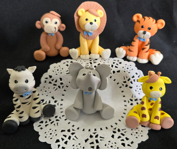 Jungle Cake Decoration Safari Animals and Palm Cake Toppers Elephant Monkey Giraffe Zebra Lion Tiger & Palm - C T B