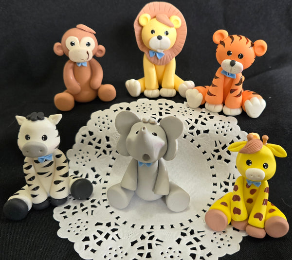 Jungle Cake Topper Safari Baby Zoo Animals Elephant Lion Giraffe Zebra Monkey Palm 6pcs - C T B