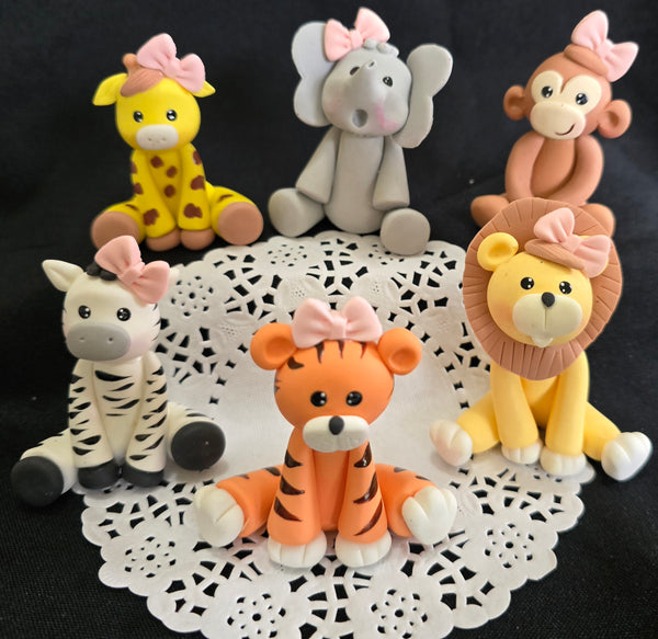 Jungle Cake Topper Safari Baby Zoo Animals Elephant Lion Giraffe Zebra Monkey Palm 6pcs - C T B