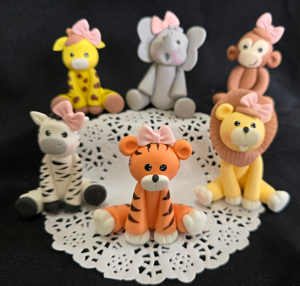 Jungle Cake Decoration Safari Animals and Palm Cake Toppers Elephant Monkey Giraffe Zebra Lion Tiger & Palm - C T B