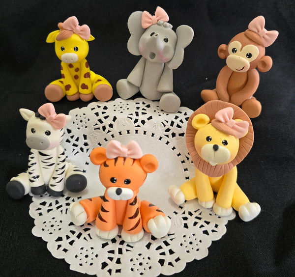 Jungle Cake Topper Safari Baby Zoo Animals Elephant Lion Giraffe Zebra Monkey Palm 6pcs - C T B