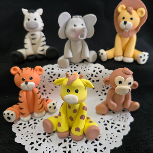 Jungle Cake Topper Safari Baby Zoo Animals Elephant Lion Giraffe Zebra Monkey Palm 6pcs - C T B