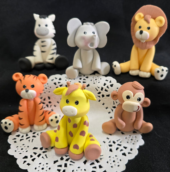 Jungle Cake Decoration Safari Animals and Palm Cake Toppers Elephant Monkey Giraffe Zebra Lion Tiger & Palm - C T B