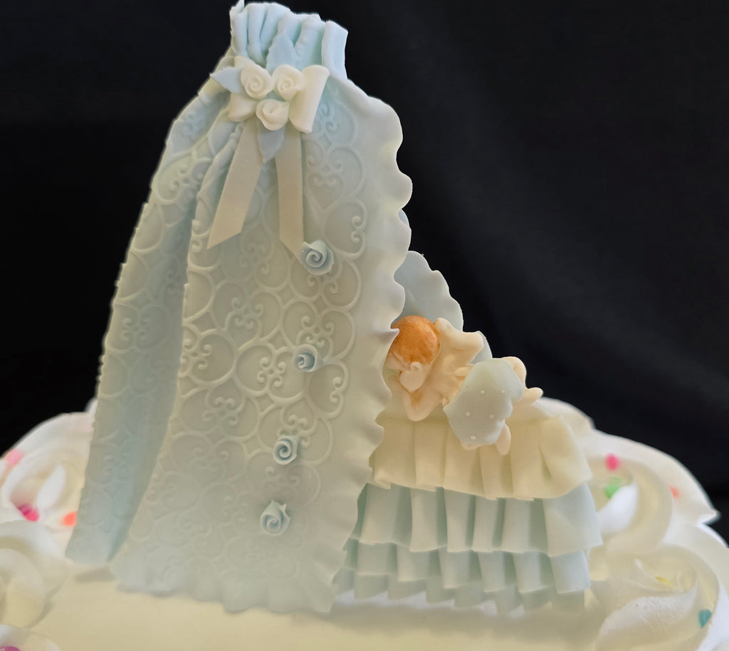 Baby Shower Cake Topper Baby on Crib Cake Decorations Baby Girl or Boy in Bassinet - C T B