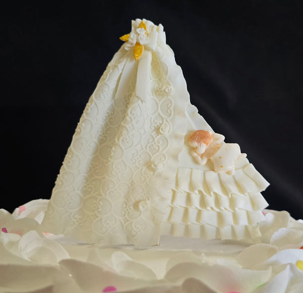 Baby Shower Cake Topper Baby on Bassinet Cake Decoration Baby in White Pink or Blue Crib - C T B