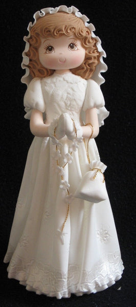 First Communion Girl or Boy Cake Topper, Girl W White Dress Rosary Purse Boy W Bibble - C T B