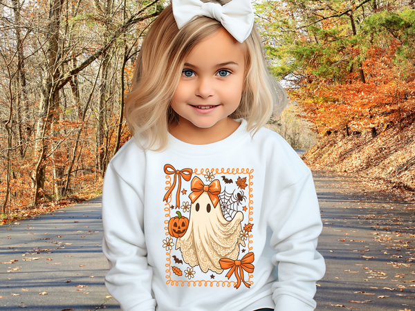 Lace Ghost Halloween Sweatshirt Kids Ghost Shirt Ghost Lover Sweatshirt Girl Halloween Sweater Cute Halloween Shirt Youth Vintage Sweatshirt