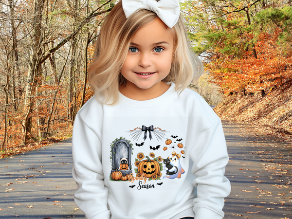 Halloween Black Cat & Ghost Sweatshirt, Halloween Ghost Sweater, Spooky Season Cat Winter Shirt Halloween Cute Girl Outfit Cats Sweatshirts