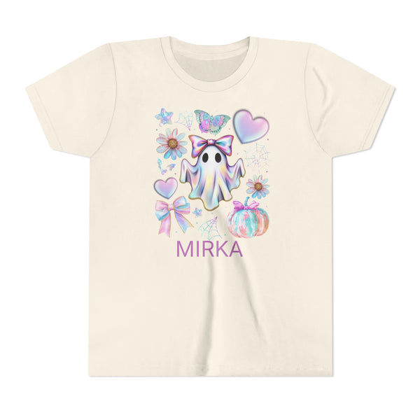 Girls Halloween Shirt, Cute Pumpkin Ghost Coquette Girls Shirt, Cute Iridescent Ghost Shirt Retro Halloween Tee Ghost Bow T-Shirt Girl Gifts