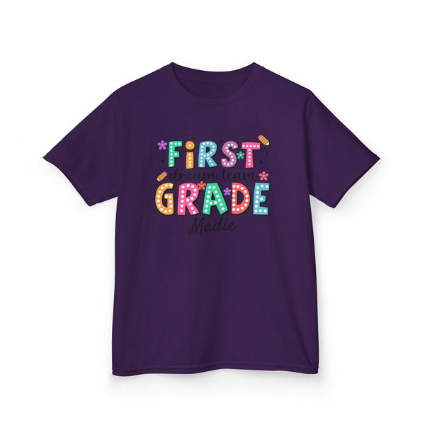 Preppy 1st Grade Girl Shirt, Personalized Back to School Tee, Custom Name First Day Outfit Cute School Shirt Girls 1st Grade Dream Team Tee