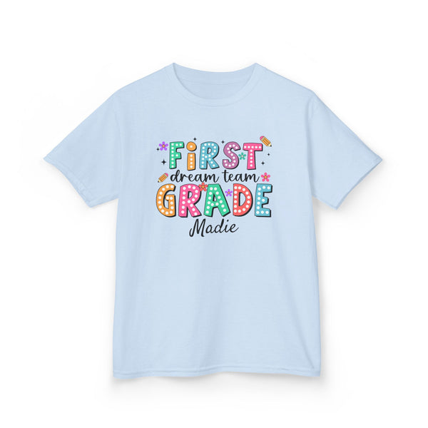 Preppy 1st Grade Girl Shirt, Personalized Back to School Tee, Custom Name First Day Outfit Cute School Shirt Girls 1st Grade Dream Team Tee