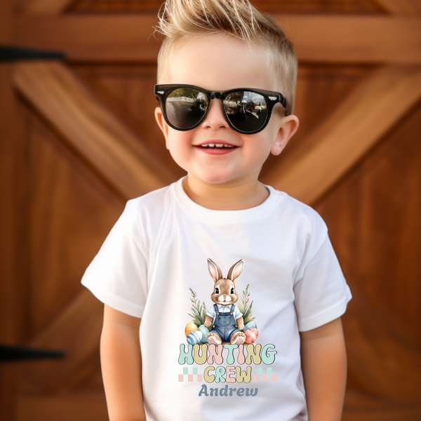 Bunny Easter Hunting Crew Shirt, Cute Toddler Easter Bunny Tee, Easter Bunny Natural Tee, Easter Boy Shirt Easter Kids Party Shirt Boy Gifts