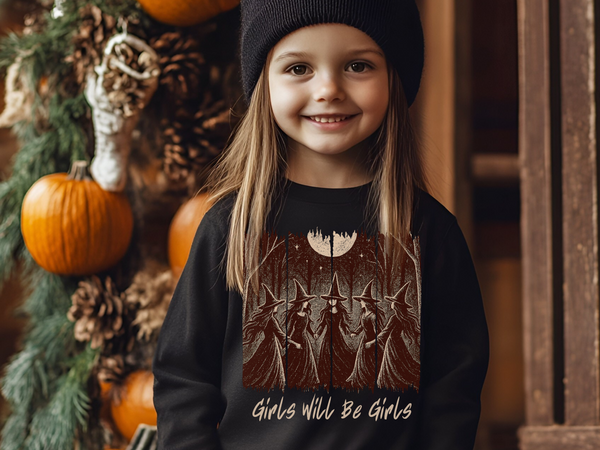 Vintage Girls Will Be Girls Witch Sweatshirt Funny Witch Shirt Winter Witchy Girl Top Vintage Halloween Girl Sweatshirt Witchy Vibes Sweater