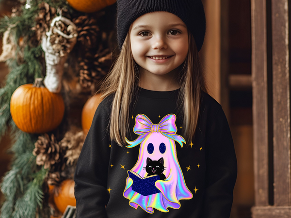 Vintage Halloween Cat Ghost Girly Halloween Shirt, Preppy Fall Aesthetic Tee Halloween Trendy Ghost Spooky Season T Shirt Trick Treat Shirts