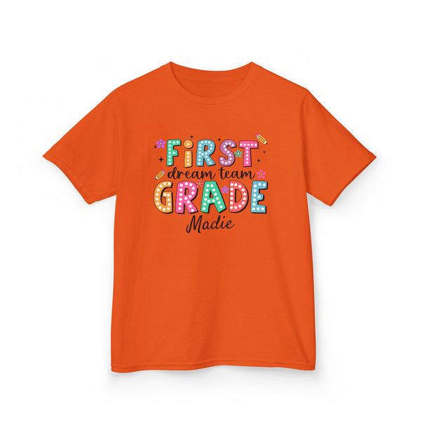 Preppy 1st Grade Girl Shirt, Personalized Back to School Tee, Custom Name First Day Outfit Cute School Shirt Girls 1st Grade Dream Team Tee