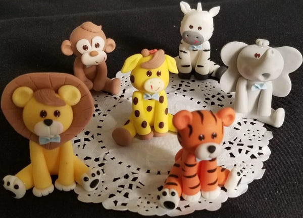 Jungle Safari Cake Toppers Zoo Animals Figurines Gray Elephant Topper 6pcs