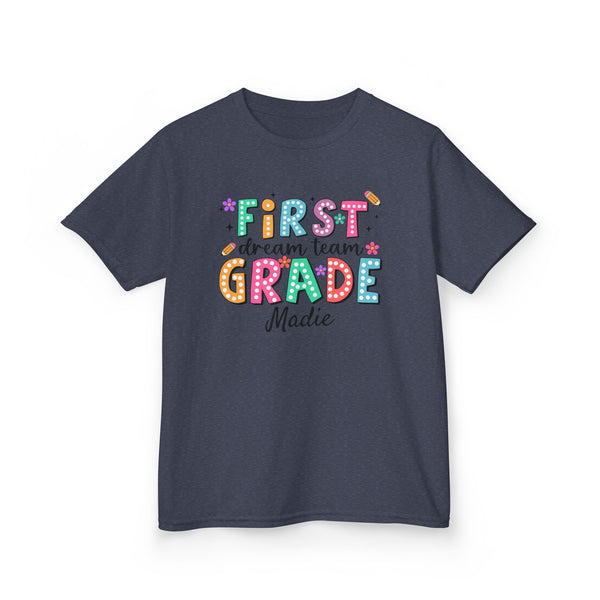 Preppy 1st Grade Girl Shirt, Personalized Back to School Tee, Custom Name First Day Outfit Cute School Shirt Girls 1st Grade Dream Team Tee