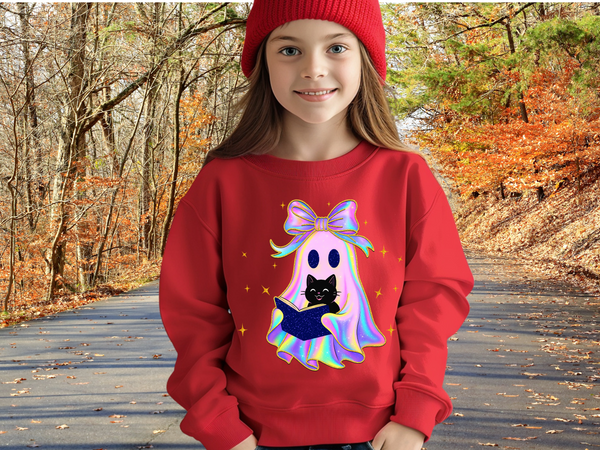 Vintage Halloween Cat Ghost Girly Halloween Shirt, Preppy Fall Aesthetic Tee Halloween Trendy Ghost Spooky Season T Shirt Trick Treat Shirts