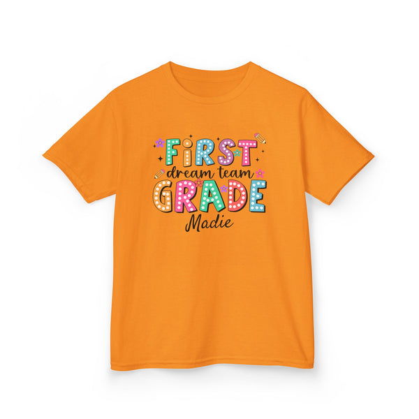Preppy 1st Grade Girl Shirt, Personalized Back to School Tee, Custom Name First Day Outfit Cute School Shirt Girls 1st Grade Dream Team Tee