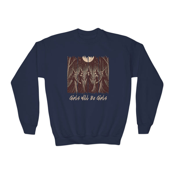 Vintage Girls Will Be Girls Witch Sweatshirt Funny Witch Shirt Winter Witchy Girl Top Vintage Halloween Girl Sweatshirt Witchy Vibes Sweater