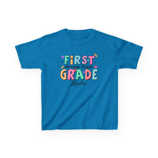 Preppy 1st Grade Girl Shirt, Personalized Back to School Tee, Custom Name First Day Outfit Cute School Shirt Girls 1st Grade Dream Team Tee