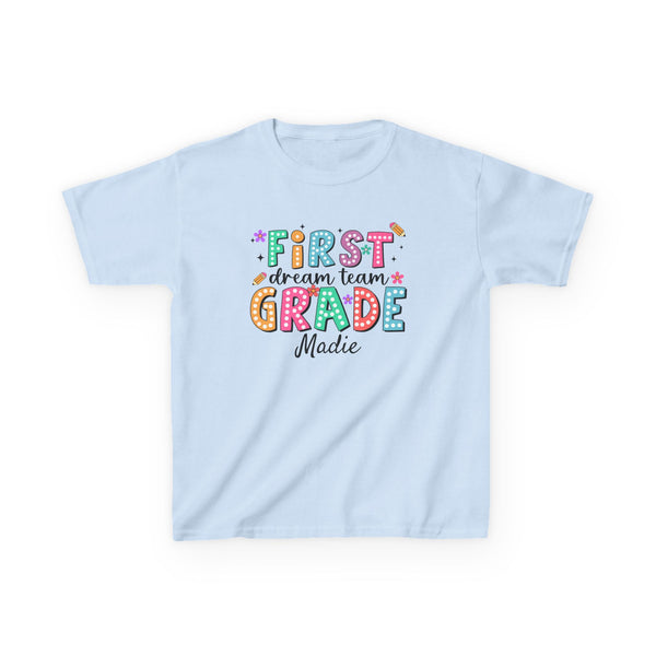 Preppy 1st Grade Girl Shirt, Personalized Back to School Tee, Custom Name First Day Outfit Cute School Shirt Girls 1st Grade Dream Team Tee