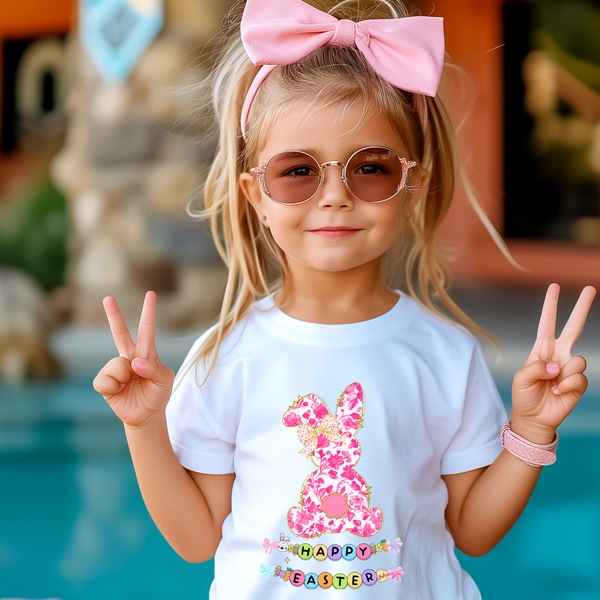 Bunny Easter Coquette Girl Shirt Blue Floral Easter Bunny Tee, Easter Toddler Shirt Easter Coquette Bow Tee Girly Easter Day Gift Spring Tee