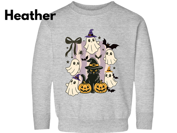 Halloween Ghost Cat Sweatshirt, Halloween Black Cat Winter Shirt Toddler Ghost Spooky Season Outfit Halloween Cute Sweater Halloween Gifts