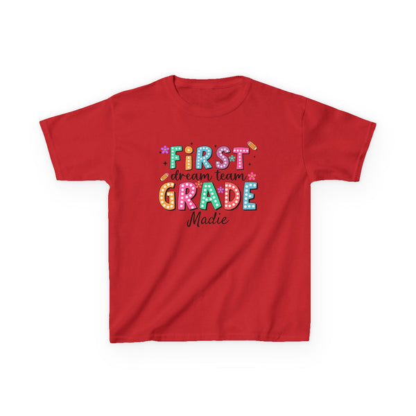 Preppy 1st Grade Girl Shirt, Personalized Back to School Tee, Custom Name First Day Outfit Cute School Shirt Girls 1st Grade Dream Team Tee
