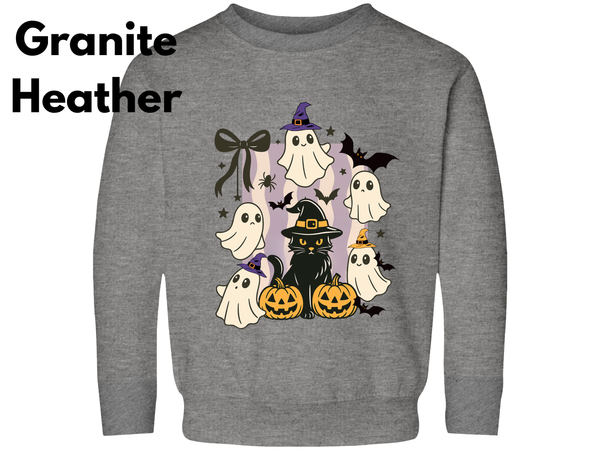 Halloween Ghost Cat Sweatshirt, Halloween Black Cat Winter Shirt Toddler Ghost Spooky Season Outfit Halloween Cute Sweater Halloween Gifts
