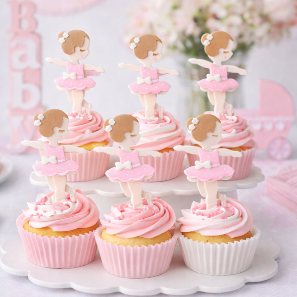 Pink Ballerina Cupcake Toppers Ballerina Birthday Cake Decor Ballet Baby Shower Decorations 12pcs - C T B
