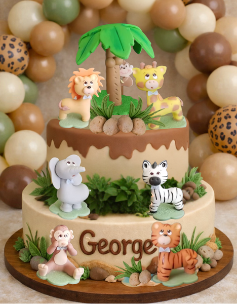 Jungle Cake Decoration Safari Animals Cake Toppers Wild Safari Animals Lion Zebra Giraffe Monkey Elephant Tiger - C T B