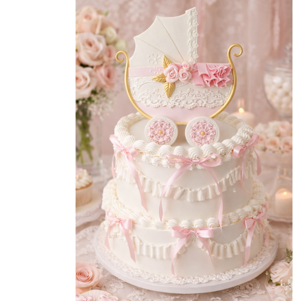 Baby Shower Cake Topper, Baby Carriage Cake Decoration in Pink White and Blue