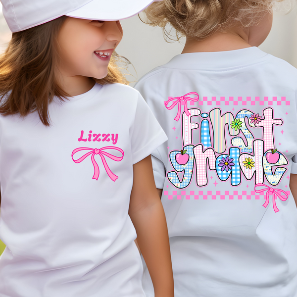 Back to School Shirt Personalized First Grade TShirt Girls 1st Grade Shirt Girls Coquette Bow Tee First Day Of School Outfit Shirts For Girl